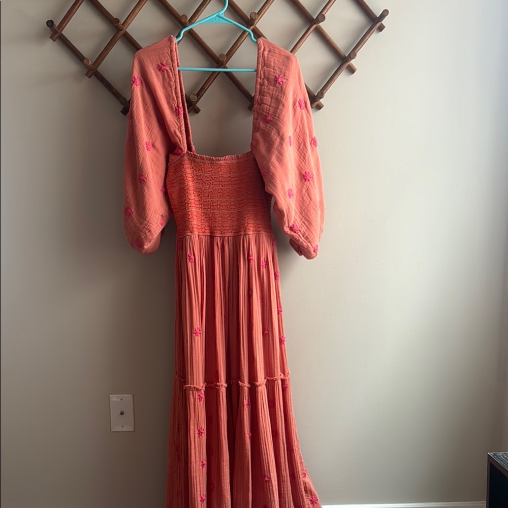 Free People Pink Smocked Tiered Sundress